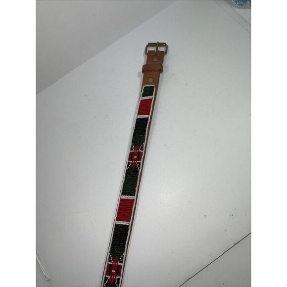 Kenya Leather Belt With Flag Colors- Hand Beaded - Vintage - Size  XL  EUC main image 4
